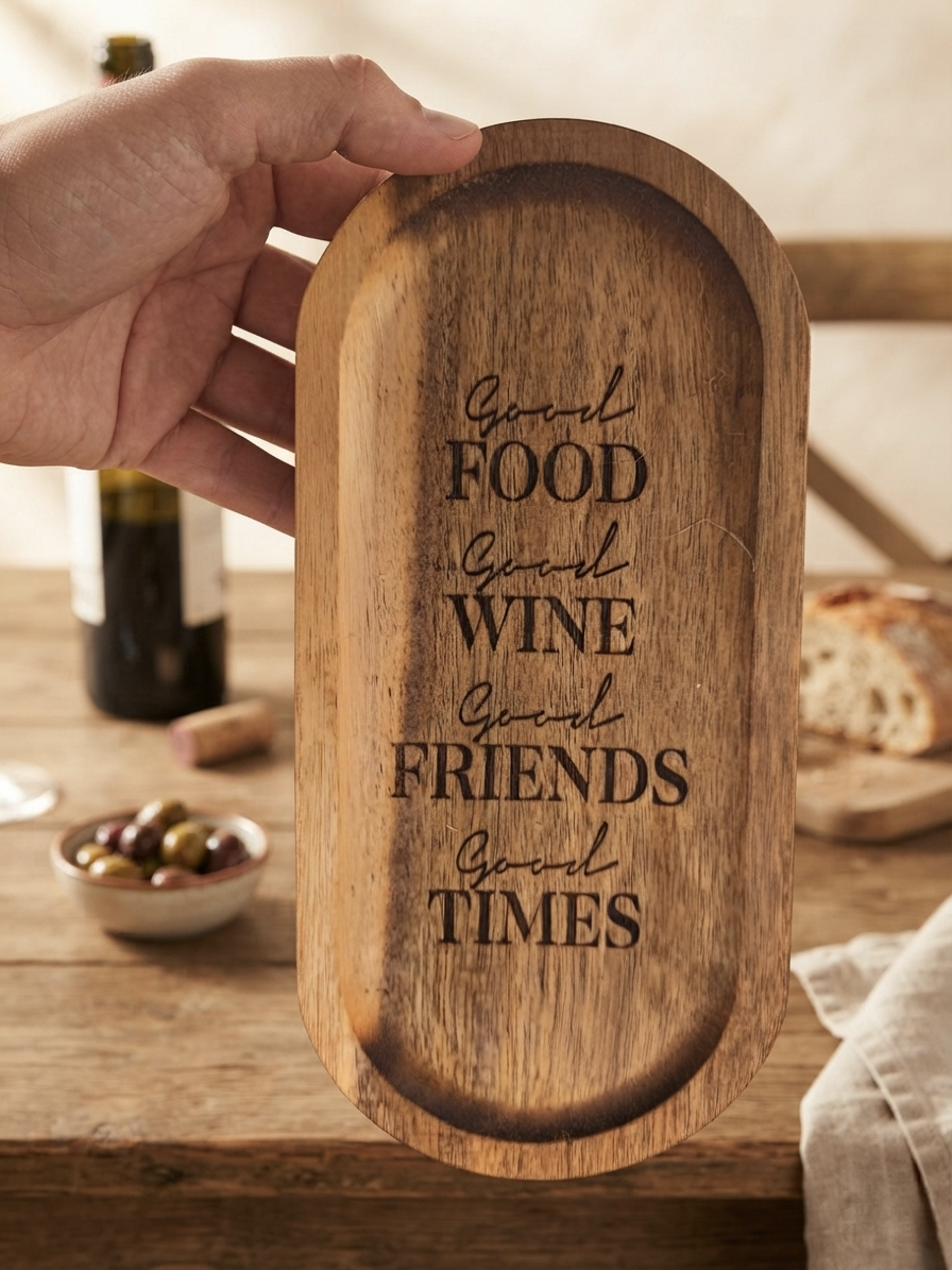 Planche apéro en bois - Good Food Good Wine - 22,5x10,5cm