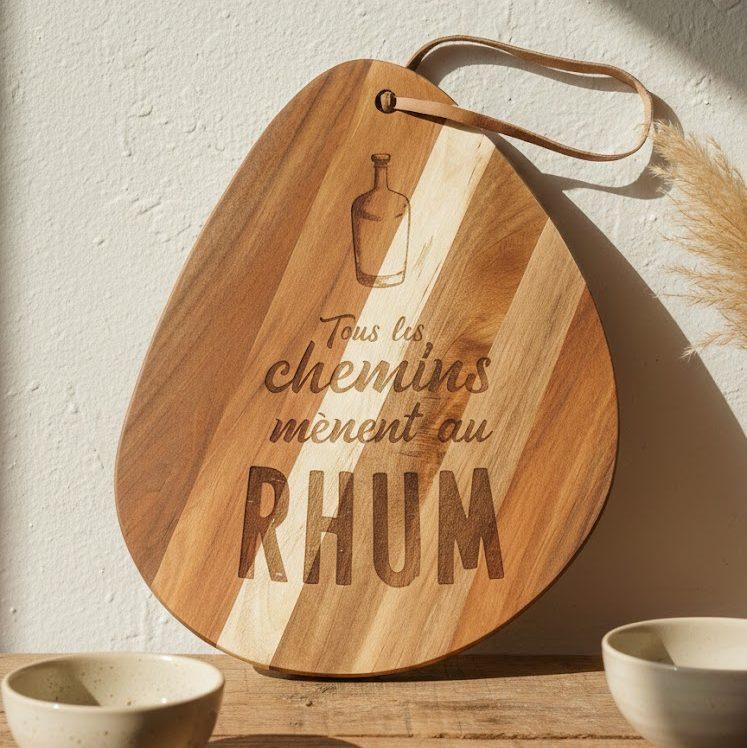 Planche apéro en bois - Tout les chemins Rhum - 36x28cm