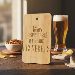 Planche apéro en bois - Je suis passé à l’heure dix verres - 18,5x11cm