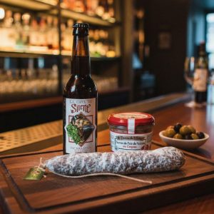 Coffret Apéro solo : 1 saucisson +1 bière 33cl + 1 terrine 180g
